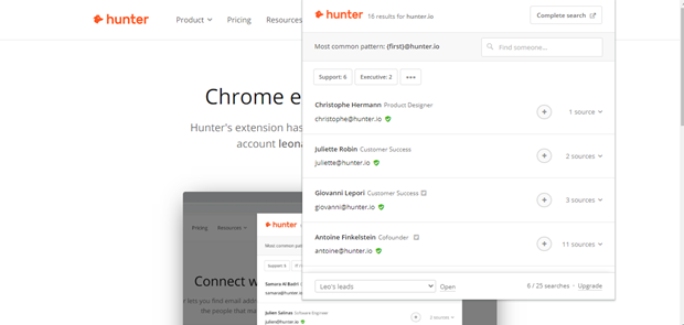 Hunter for Firefox: Email Finder extension